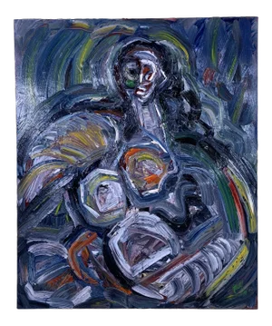 1990s Cubist Style Figurative Oil Painting on Canvas