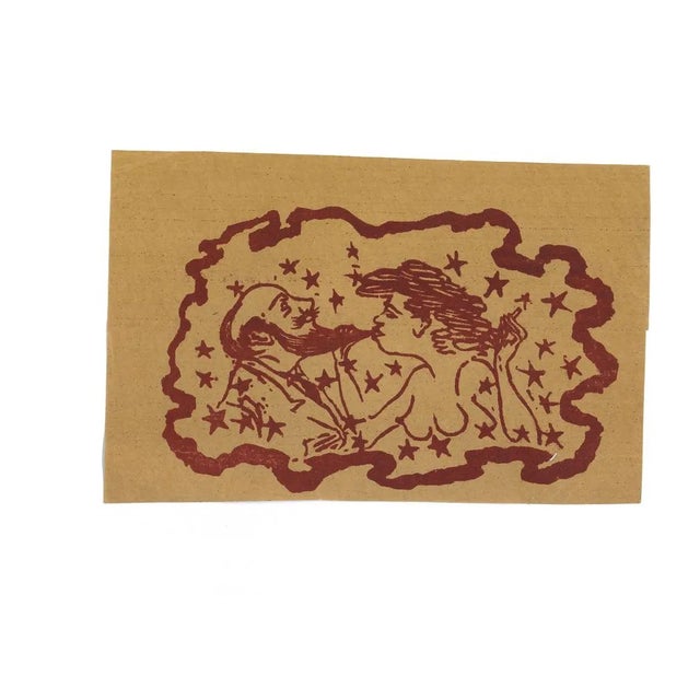 Mino Maccari, Sucking his Beard, Woodcut Print, 1960s For Sale