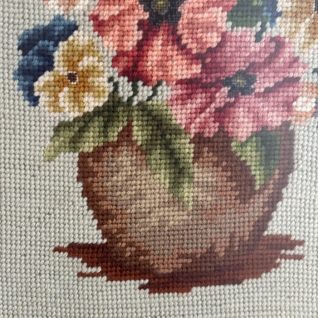 20th Century Floral Still Life Needlepoint -- Framed For Sale - Image 11 of 17