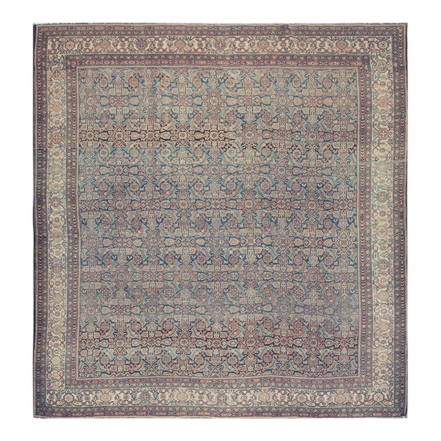 1880s Blue Navy Antique Sarouk Floral Desing Knotted Wool Persian Malayer Rug For Sale