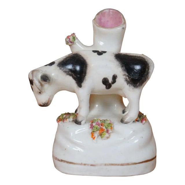 Antique 19th Century Petite Staffordshire Cow Spill Vase Flatback Figurine For Sale