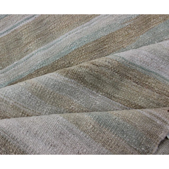 Vintage Turkish Flat-Weave Runner With Stripe Design Cream, Tan, Taupe, and Light Green For Sale - Image 10 of 12
