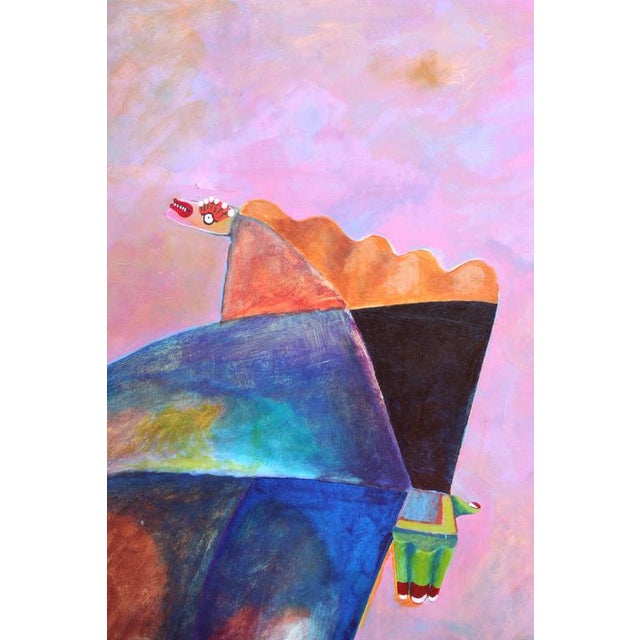 Bright, colorful fantasy image of a walking figure by San Francisco Abstract Expressionist Michael William Eggleston...