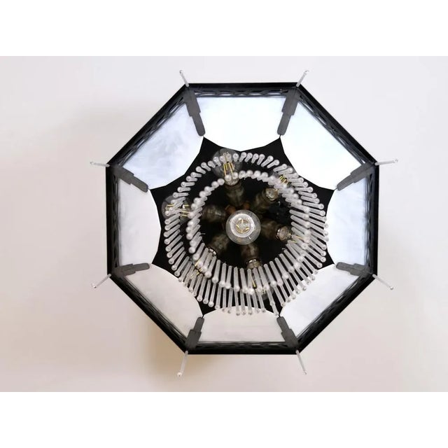 Art Deco Octagonal Chandelier with Glass and Black Metal Mount, 1990s For Sale - Image 4 of 7