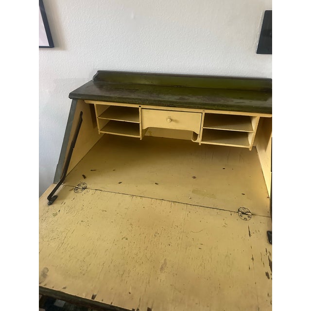 Folk Art Hand-Painted Green Secretary Desk With Floral Motif and Twisted Legs For Sale - Image 4 of 8