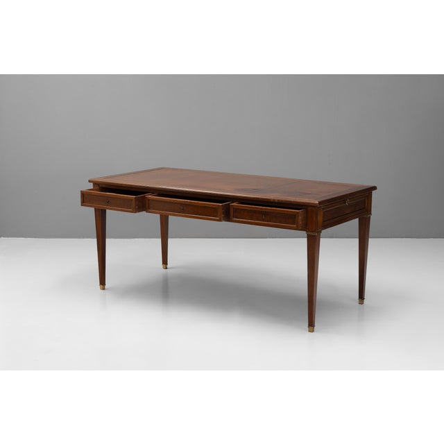 1900 - 1909 Antique Writing Table with Leather Top, 1900 For Sale - Image 5 of 12