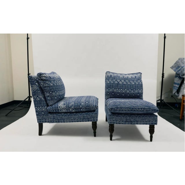 Kathy Hilton's Personal Collection- Blue and White Armless Indoor/Outdoor Chair For Sale - Image 4 of 7