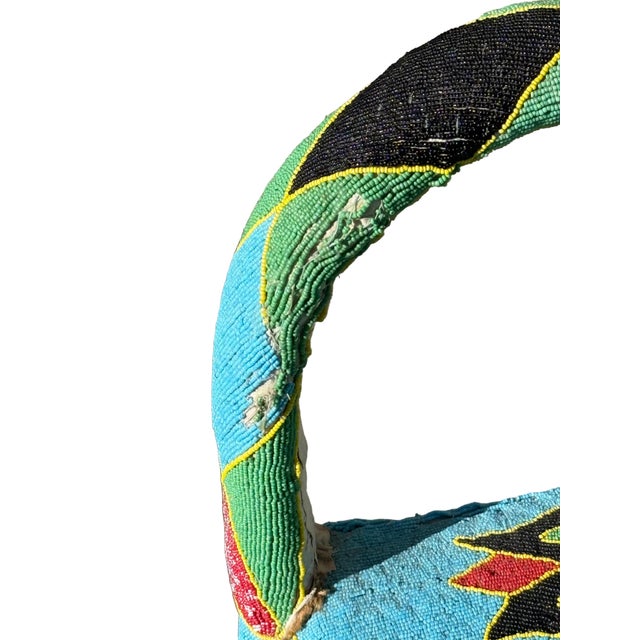 Wood African Yoruba Royal Hand Beaded Tribal Arm Chair With Floral Motif For Sale - Image 7 of 10