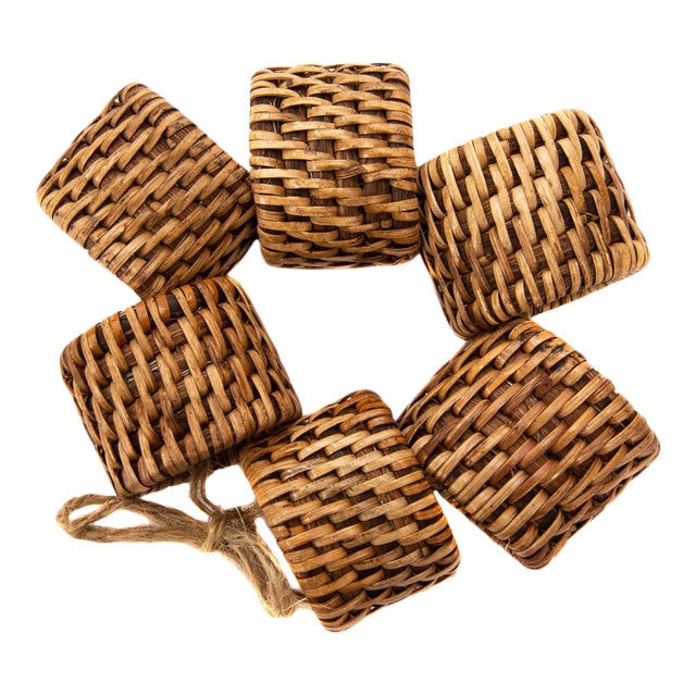 Artifacts Rattan Oval Napkin Ring Set in Honey Brown - 6 Pieces For Sale