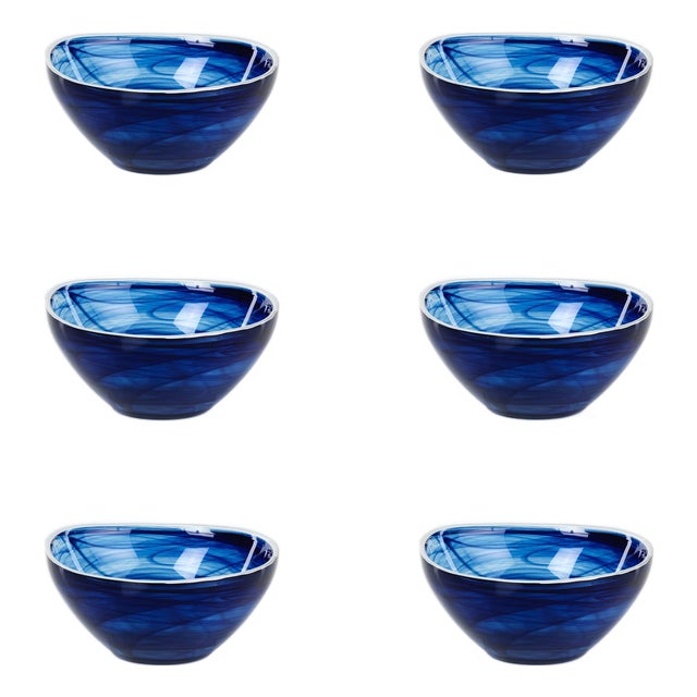 Monte Carlo Small Indigo Alabaster Glass Bowls, Set of 6 For Sale