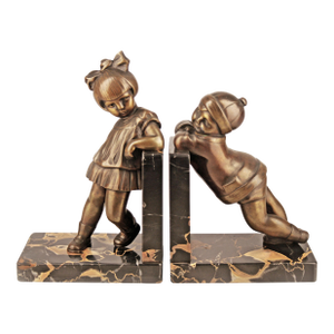 Early 20th Century Pair of Art Déco Bronze Bookends With Marble Base Designed by Alexandre Kéléty for Etling Paris