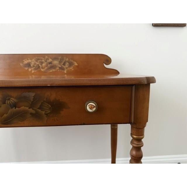 Mid-Century L. Hitchcock Stenciled Writing Desk & Matching Caned Bench – 2-Piece Set For Sale - Image 9 of 16
