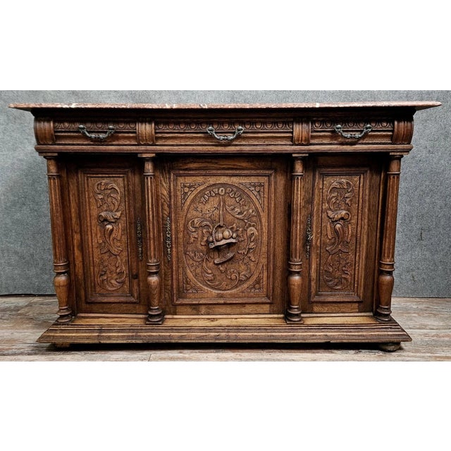 Renaissance Style Buffet in Oak with Marble Top For Sale - Image 12 of 12