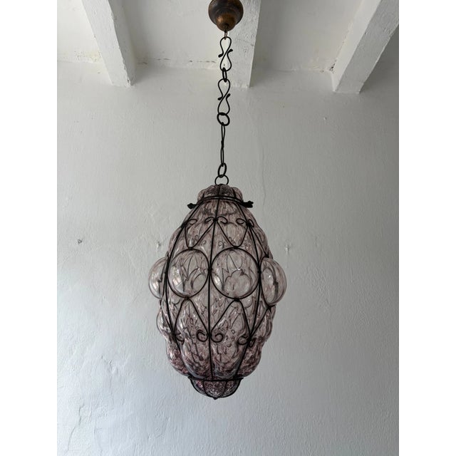 Seguso Vetri d'Arte 1950s 1 of 3 Big Mid-Century Seguso Murano Amethyst Blown Bubble Lantern Chandelier For Sale - Image 4 of 10