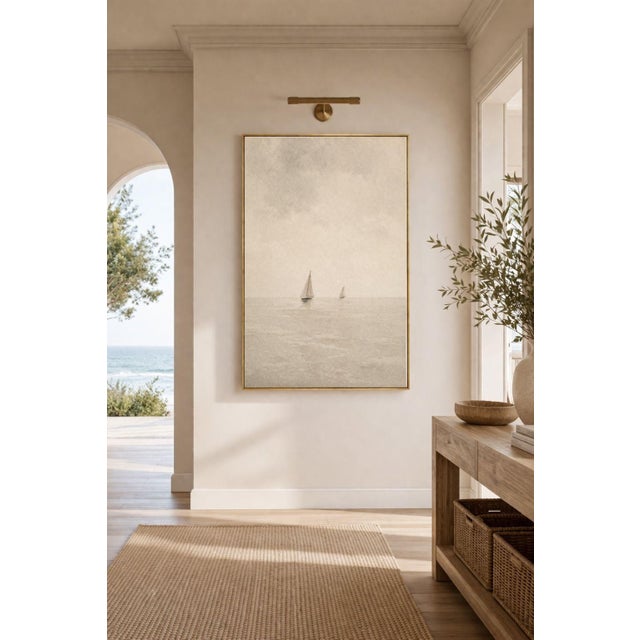 Contemporary Minimal Coastal Seascape Study, Sailboat Horizon Art Print, 24" × 36" For Sale - Image 3 of 10