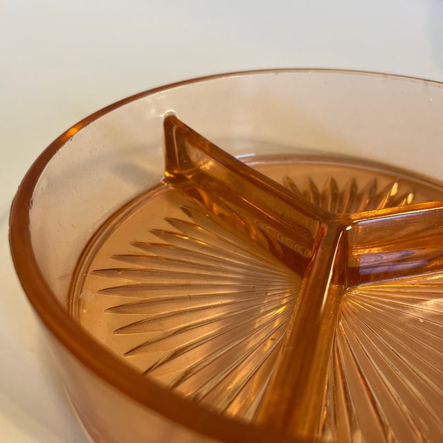 1900 Pink Depression Glass 3-Part Divided Candy or Nut Dish For Sale - Image 4 of 5