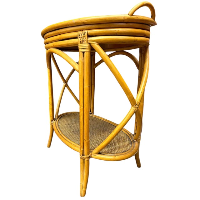 Mid 20th Century A Pair of Vintage Mid 20th Century Coastal Oval Bamboo Rattan Side Tables For Sale - Image 5 of 9