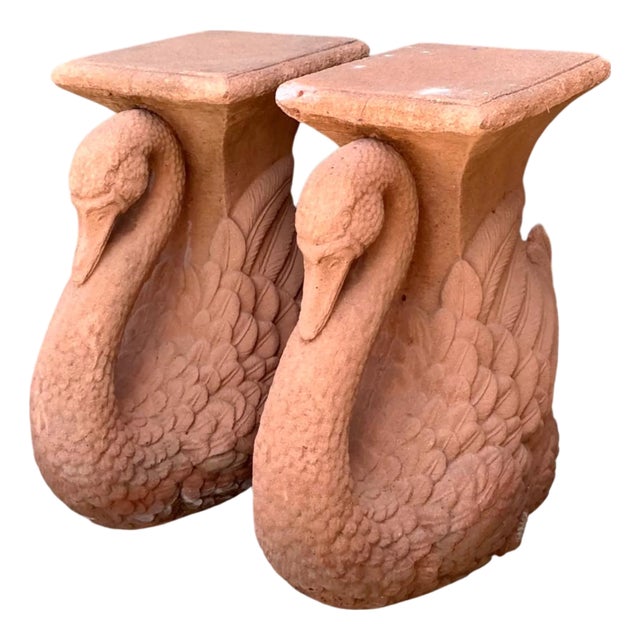 Vintage Cast Cement Swan Low Stools - A Pair For Sale