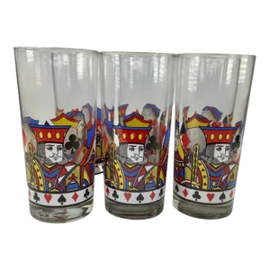 Set of 6 Vintage Card Suit Highball Glasses With Kings and Queens