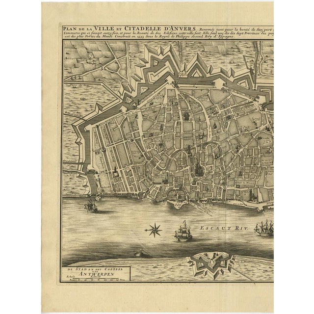 Early 18th Century Antique Map of the City of Antwerpen by A. Deur, 1729 For Sale - Image 5 of 6