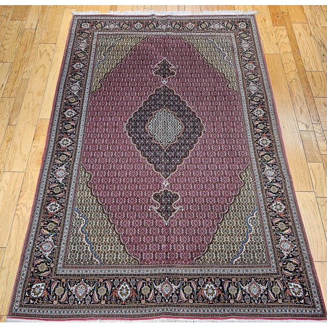 Antique Persian Tabriz Mahi Rug, Hand-Knotted Wool & Silk, Herati Geometric Pattern, Pomegranate Red & Tan, 7x10 For Sale - Image 15 of 18
