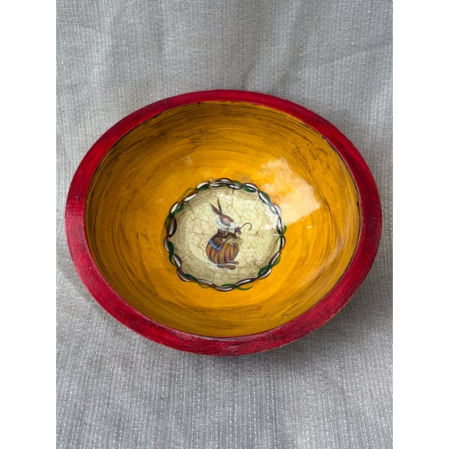 2000 - 2009 Hand Painted Decoupage Wooden Rabbit Bowl Paul Munro For Sale - Image 5 of 9
