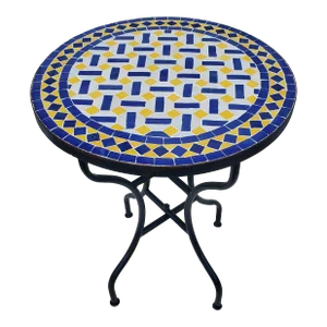 24" Moroccan Mosaic Table in Blue, White and Yellow