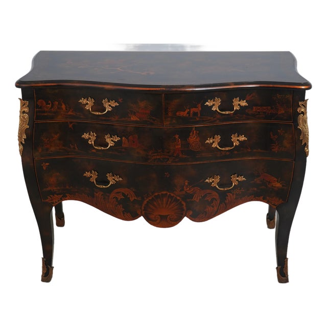 Maitland Smith Chinoiserie Louis XV Style Bombe Commode For Sale