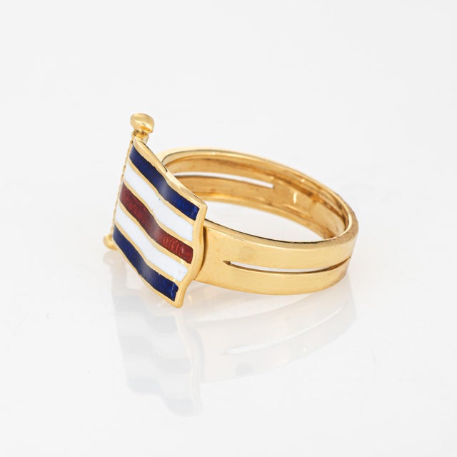 Modern Vintage Nautical Flag Ring Signal C Charlie 18k Yellow Gold 6.5 Marine Jewelry For Sale - Image 3 of 7