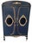 French Custom French Louis XV Style Midnight Blue Armoire With Antique Brass & Velvet Medallions For Sale - Image 3 of 14
