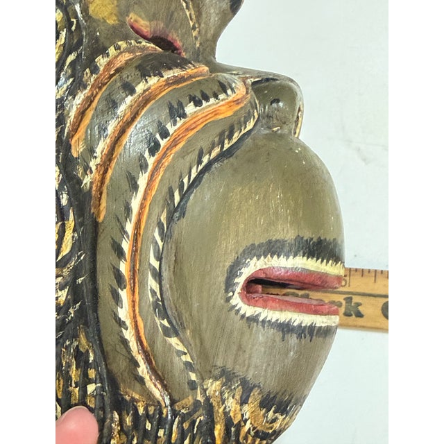 Vintage Balinese Hand-Carved & Painted Wood Barong Monkey Wall Mask For Sale - Image 4 of 10