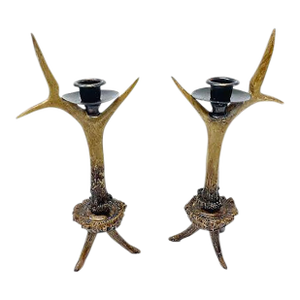 Pair Vintage Composite Faux Antler Candle Holders