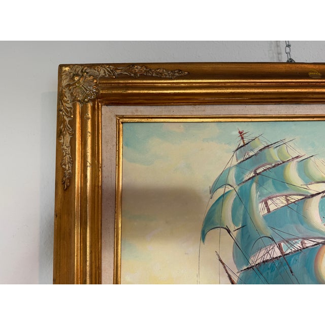 Nautical Original Vintage Nautical Sailing Ship Seascape – Oil on Canvas – Framed For Sale - Image 3 of 7