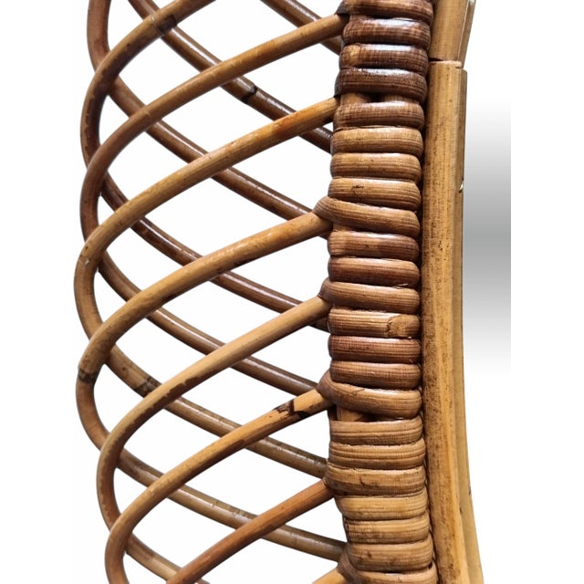 Franco Albini Oval Rattan and Bamboo Wall Mirror attributed to Franco Albini, 1960s For Sale - Image 4 of 10