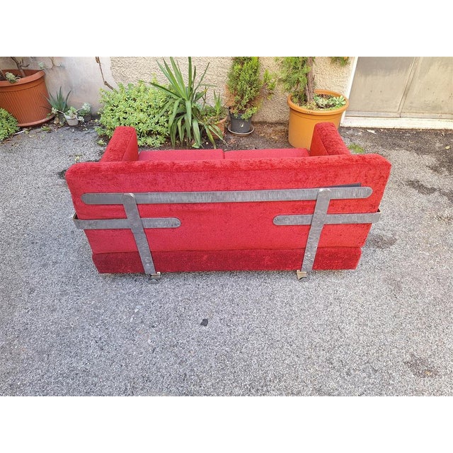 Fasce Cromate Sofa in Red Fabric by Luigi Caccia Dominioni for Azucena, 1960s For Sale - Image 11 of 18