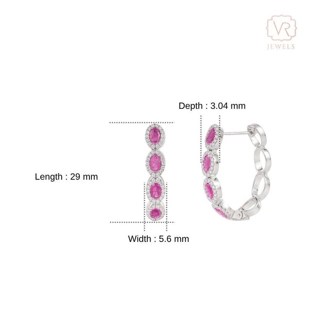 Contemporary 14k Gold Natural 2.02ct Ruby & Diamond Halo Hoop Earrings- 2 Pieces For Sale - Image 13 of 18