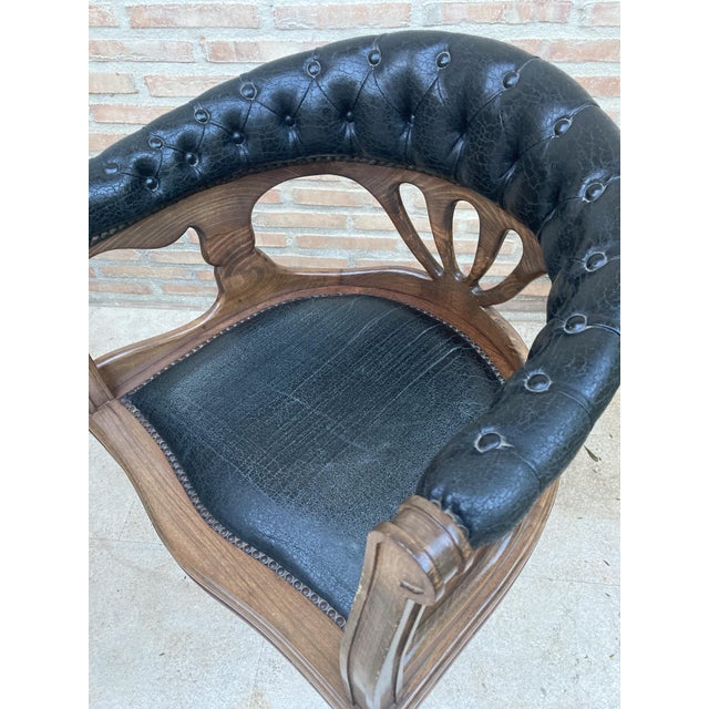 Black Dining Table with Armchairs in Leather and Walnut, 1950s, Set of 5 For Sale - Image 8 of 18