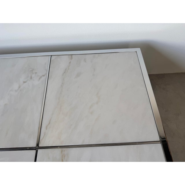 1970s Leon Rosen for Pace Collection Portuguese Marble & Polished Stainless Steel Coffee Table For Sale - Image 9 of 13