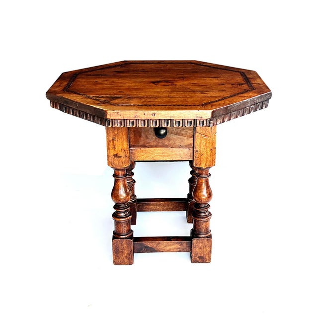 Brown Pair Rustic Continental Baroque Style Octagonal Single-Drawer Side Tables For Sale - Image 8 of 13
