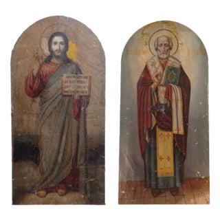 Jesus Christ and St. Peter, Oil on Canvas, Set of 2 For Sale