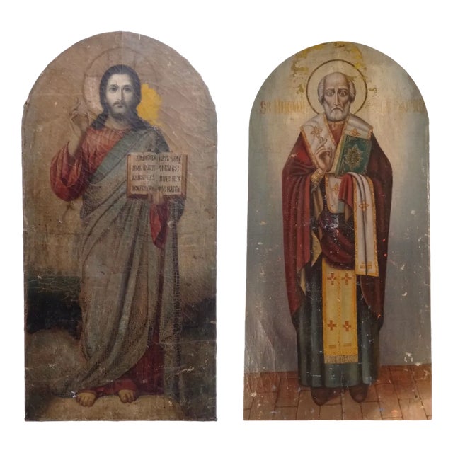 Jesus Christ and St. Peter, Oil on Canvas, Set of 2 For Sale