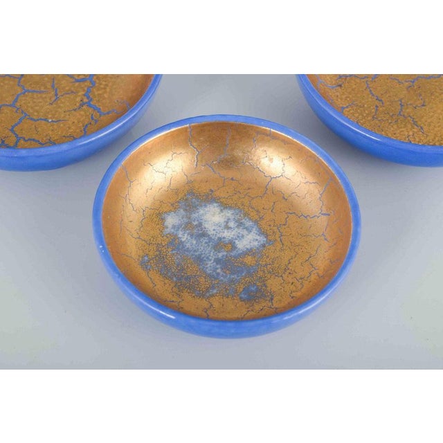 Faience Bowls with Blue and Gold Glaze by Wilhelm Kåge for Gustavsberg, 1930s, Set of 3 For Sale - Image 3 of 5