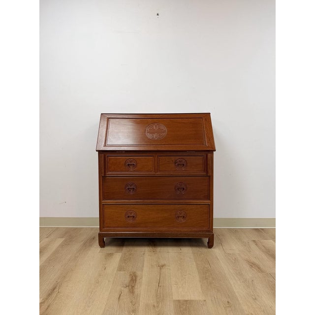 Mid-Century Modern Mid 20th Century Rare Oriental Rosewood Secretary Writing Desk Fold Out Sheraton Hotel Provenance For Sale - Image 3 of 15