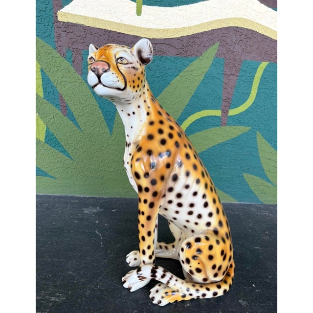 Italian Hand-Painted Ceramic Cheetah For Sale - Image 4 of 11
