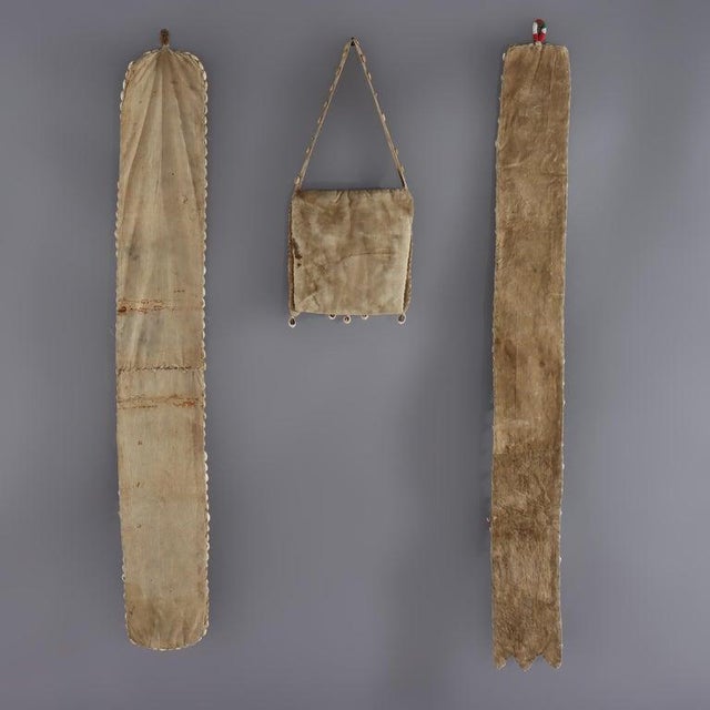 Three Antique Nigerian Yoruba Figural Beaded Items With Shells: 2 Sashes & Bag For Sale - Image 9 of 9