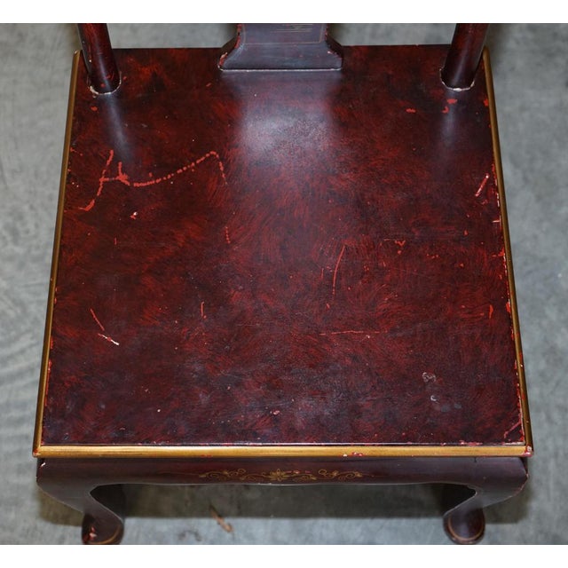 Antique Chinese Red Hand Painted Chair in Sold Wood For Sale - Image 5 of 17