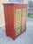 Country Farmhouse Red & Blue Forest Carved Wardrobe TV Entertainment Cabinet. Item features heavy solid wood construction,...