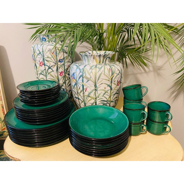 Ceramic 36 French Varages Jade Green Dishes Set For Sale - Image 7 of 11