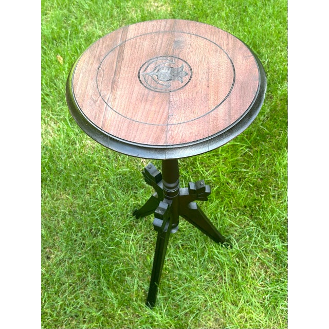 Antique, Walnut, Tripod, Occasional Table, Carved Tulip Motif, Geometric-Incised Details, Victorian/Eastlake Attributes, C 1900-1930’s For Sale In South Bend - Image 6 of 12