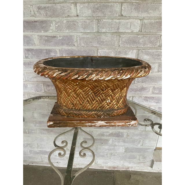French Provincial 19th Century Carved and Gilded Wooden Basket Planter For Sale - Image 3 of 9